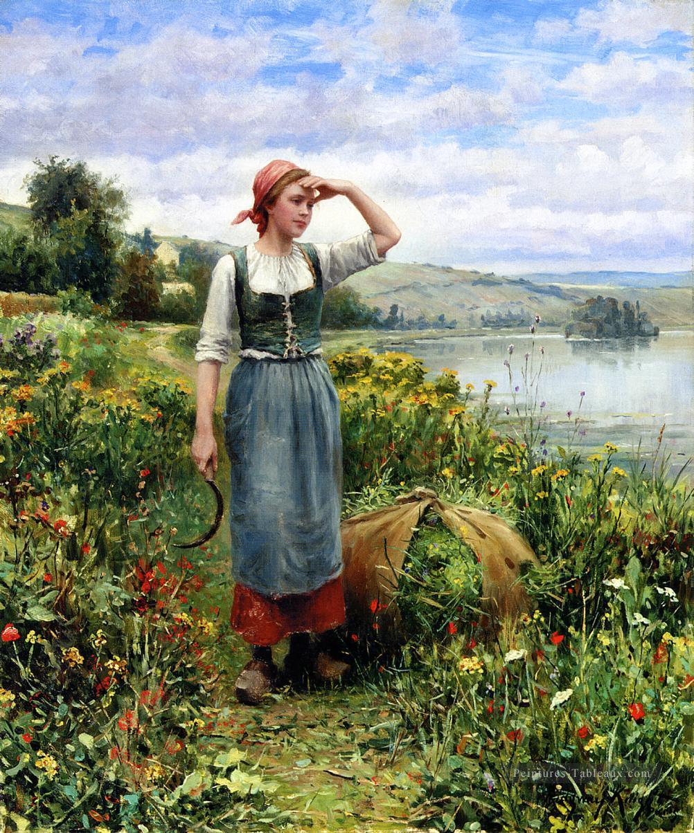 Une paysanne des champs de fleurs Daniel Ridgway Knight Peintures à l'huile